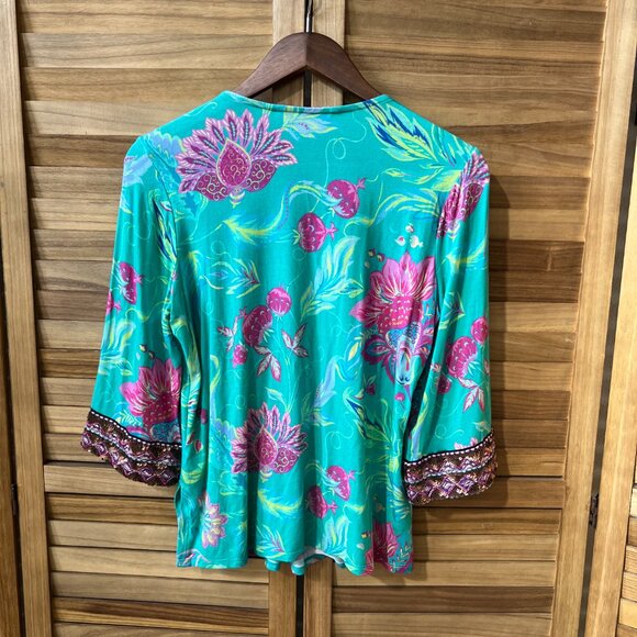 Soft Surroundings Maddalena Embroidered Beaded Tunic Blouse Top MP Turquoise - Picture 9 of 15